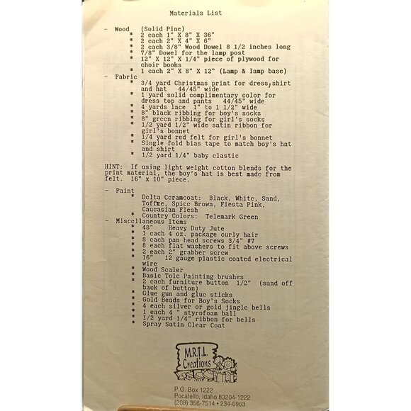 M.R.I. Creations Christmas Carolers Pattern Kit - Vintage Style Holiday Decor - Picture 2 of 2